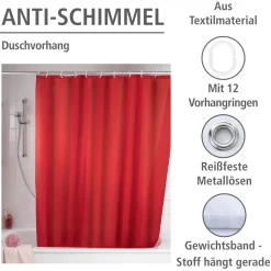 Wenko Anti-Schimmel Duschvorhang Uni Red Textil Polyester 180 x 200 cm waschbar