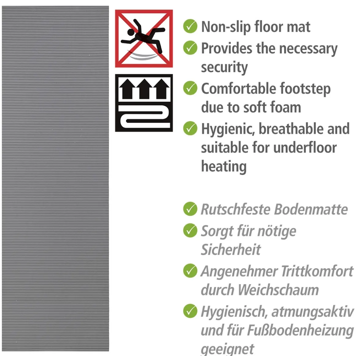 Wenko Badematte Grau 65 x 200 cm Weichschaummatte