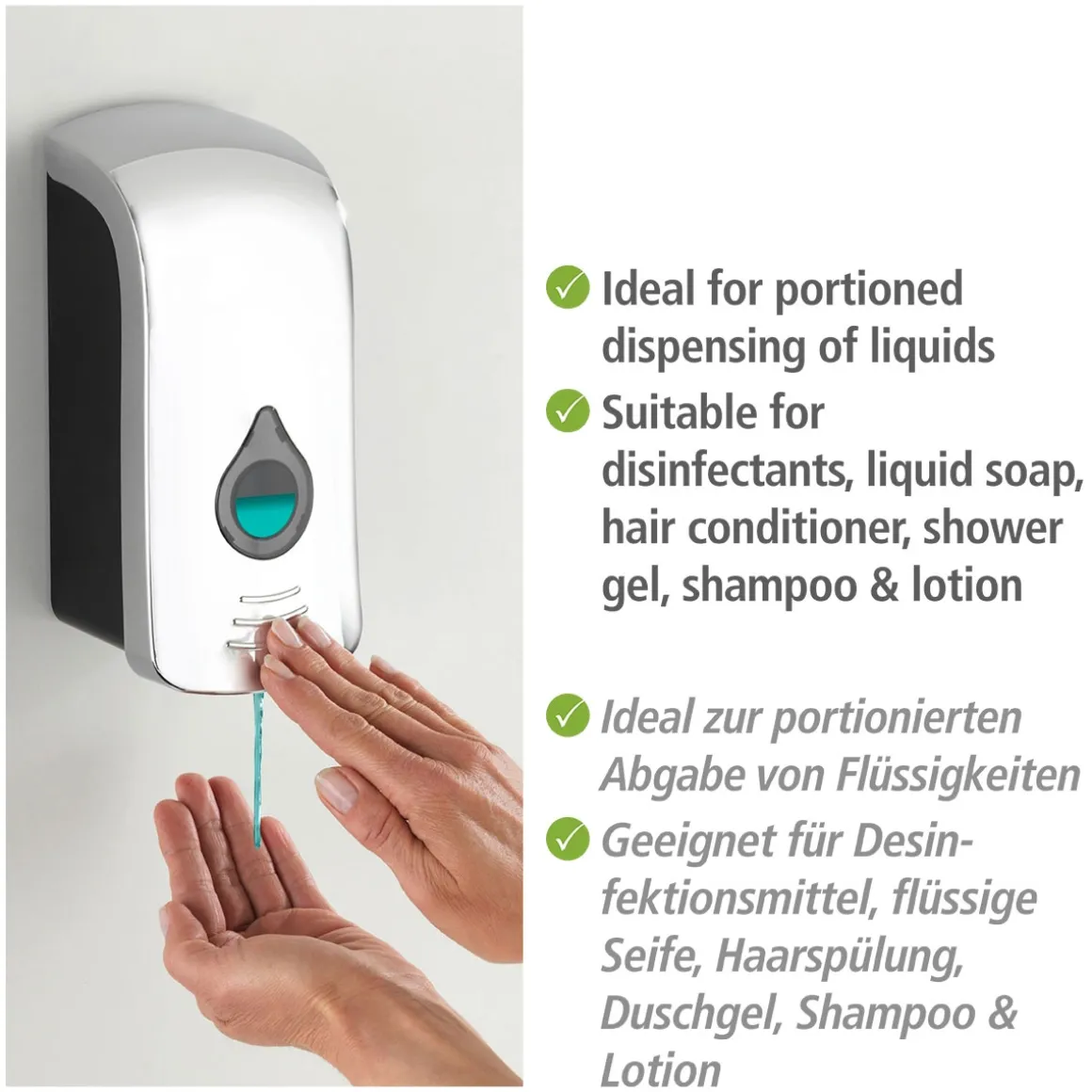 Wenko Desinfektionsmittel-Spender Ranera L Chrom Seifenspender und Desinfektionsspender Füllmenge 740 ml