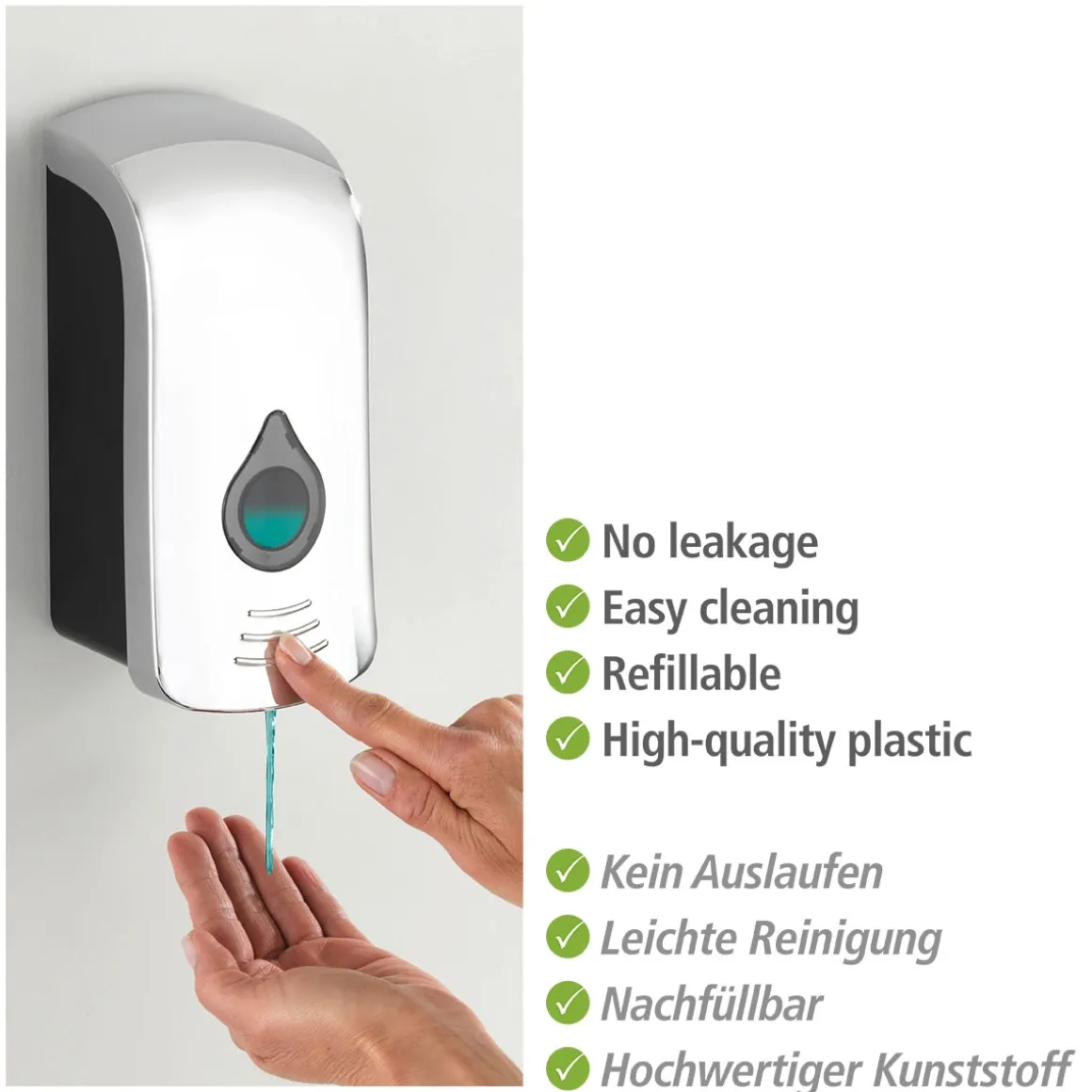 Wenko Desinfektionsmittel-Spender Ranera L Chrom Seifenspender und Desinfektionsspender Füllmenge 740 ml