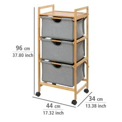 Wenko Haushaltswagen mit 3 Schubladen Bahari aus Bambus Wäschewagen aus Bambus
