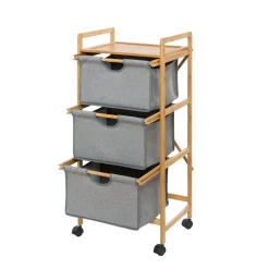 Wenko Haushaltswagen mit 3 Schubladen Bahari aus Bambus Wäschewagen aus Bambus