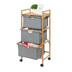 Wenko Haushaltswagen mit 3 Schubladen Bahari aus Bambus Wäschewagen aus Bambus