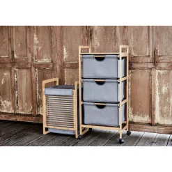 Wenko Haushaltswagen mit 3 Schubladen Bahari aus Bambus Wäschewagen aus Bambus