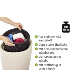 Wenko Hocker Candy Beige Leinenoptik mit Wäschesack Badhocker mit abnehmbarem Wäschesammler