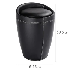 Wenko Hocker Candy Black in Lederoptik mit Wäschesack Badhocker mit abnehmbarem Wäschesammler