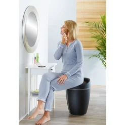 Wenko Hocker Candy Black in Lederoptik mit Wäschesack Badhocker mit abnehmbarem Wäschesammler