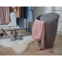 Wenko Hocker Candy Grey Leinenoptik mit Wäschesack Badhocker mit abnehmbarem Wäschesammler