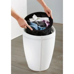 Wenko Hocker Candy White in Lederoptik mit Wäschesack Badhocker mit abnehmbarem Wäschesammler