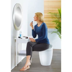 Wenko Hocker Candy White in Lederoptik mit Wäschesack Badhocker mit abnehmbarem Wäschesammler