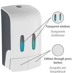 Wenko 2-Kammer Desinfektionsmittel- und Seifenspender Tartas Weiß Seifen-Dosierer und Desinfektionsspender Füllmenge je Kammer 480 ml
