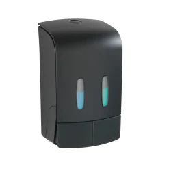 Wenko 2-Kammer Desinfektionsmittel- und Seifenspender Tartas Schwarz Seifen-Dosierer und Desinfektionsspender Füllmenge je Kammer 480 ml