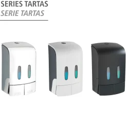 Wenko 2-Kammer Desinfektionsmittel- und Seifenspender Tartas Schwarz Seifen-Dosierer und Desinfektionsspender Füllmenge je Kammer 480 ml