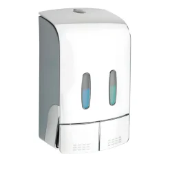 Wenko 2-Kammer Desinfektionsmittel- und Seifenspender Tartas Chrom Seifen-Dosierer und Desinfektionsspender Füllmenge je Kammer 480 ml