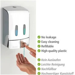 Wenko 2-Kammer Desinfektionsmittel- und Seifenspender Tartas Chrom Seifen-Dosierer und Desinfektionsspender Füllmenge je Kammer 480 ml