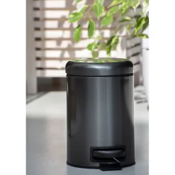 Wenko Kosmetik Treteimer Leman Metallic-Schwarz 3 L Edelstahl