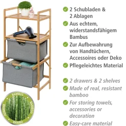 Wenko Regal Bahari aus Bambus mit 2 Schubladen Wäscheregal aus Bambus
