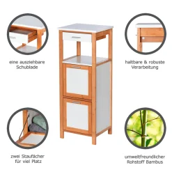 Wenko Regal Finja aus Bambus mit 2 Ablagen 2 Fächern und Schublade 34 x 89 x 30 cm