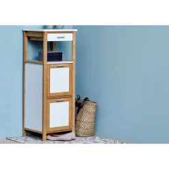 Wenko Regal Finja aus Bambus mit 2 Ablagen 2 Fächern und Schublade 34 x 89 x 30 cm