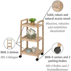 Wenko Rollregal 3 Etagen Acina Rollwagen Küchen-Regal Badezimmer-Regal auf Rollen FSC