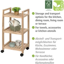 Wenko Rollregal 3 Etagen Acina Rollwagen Küchen-Regal Badezimmer-Regal auf Rollen FSC
