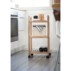 Wenko Rollregal 3 Etagen Acina Rollwagen Küchen-Regal Badezimmer-Regal auf Rollen FSC