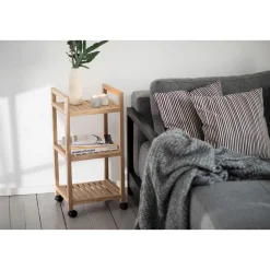 Wenko Rollregal 3 Etagen Acina Rollwagen Küchen-Regal Badezimmer-Regal auf Rollen FSC