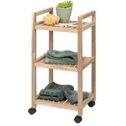 Wenko Rollregal 3 Etagen Acina Rollwagen Küchen-Regal Badezimmer-Regal auf Rollen FSC