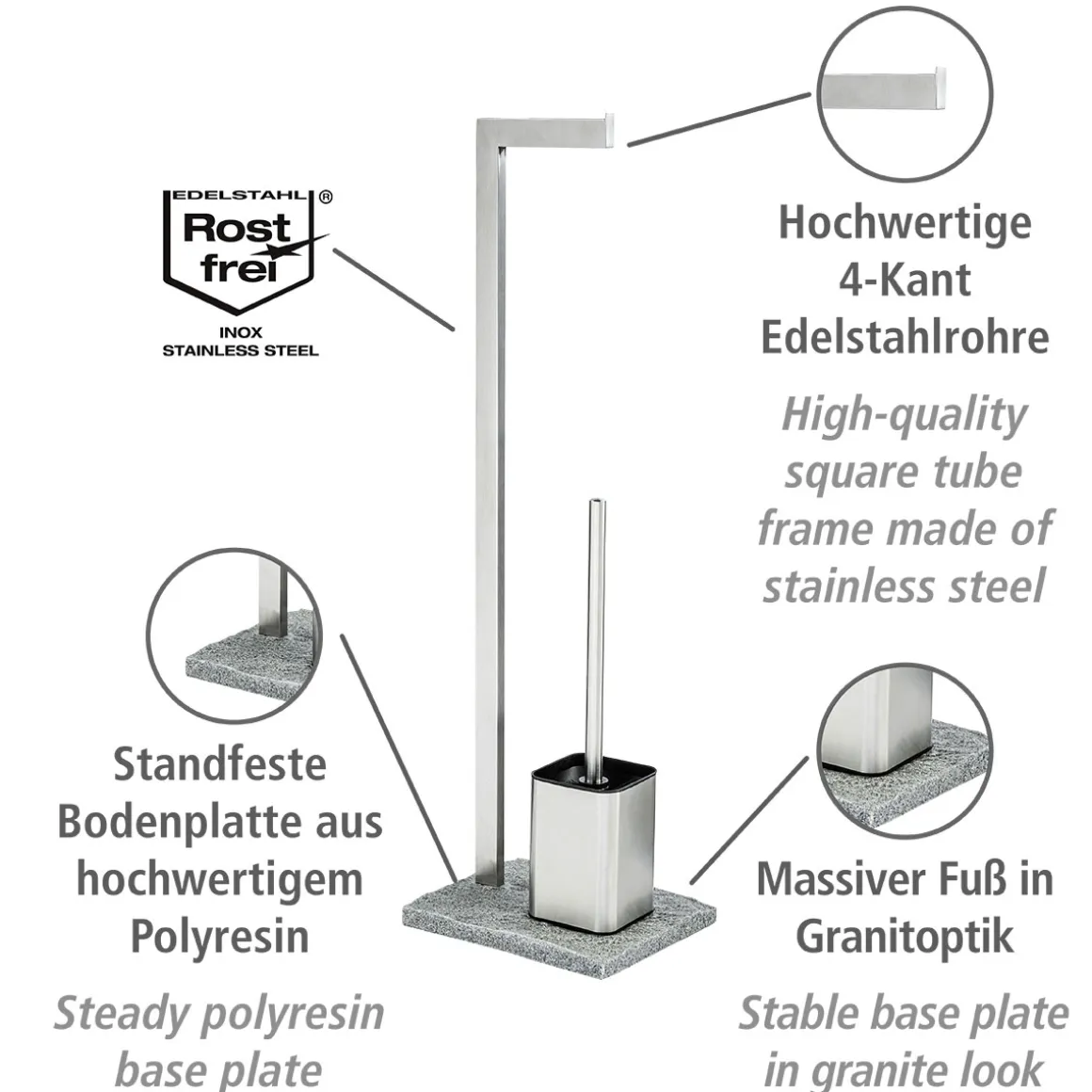 Wenko Stand WC-Garnitur Granit Edelstahl rostfrei
