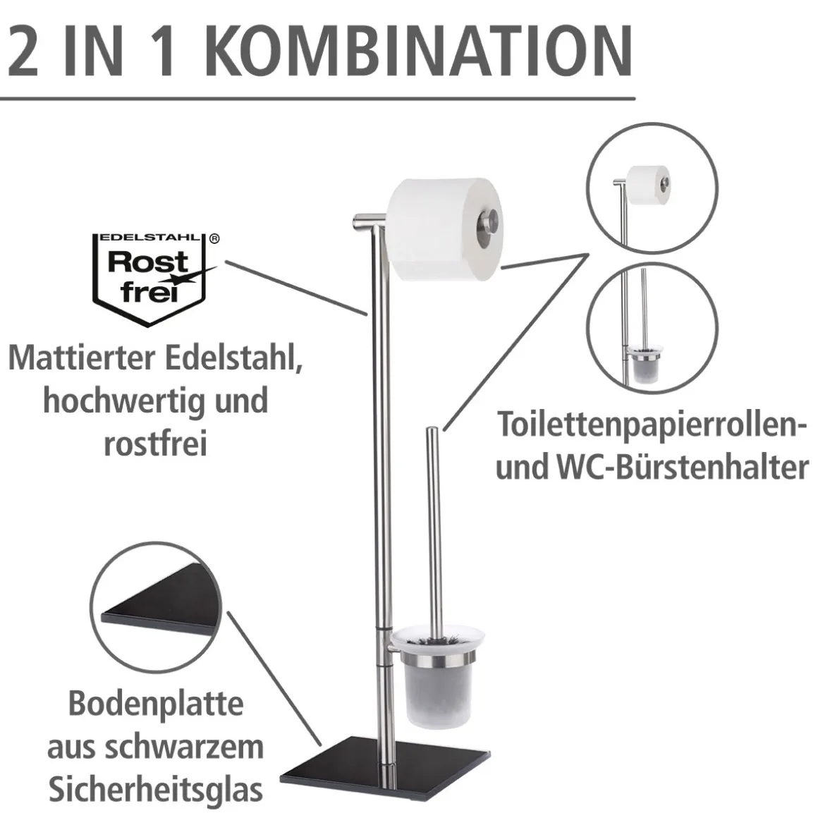 Wenko Stand WC-Garnitur Lima Edelstahl rostfrei