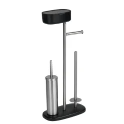 Wenko Stand WC-Garnitur mit Box Rivazza Schwarz integrierter Toilettenpapierhalter Ersatzrollenhalter und WC-Bürstenhalter mit Ablagebox
