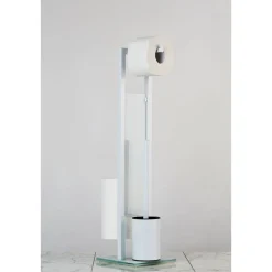 Wenko Stand WC-Garnitur Rivalta Weiß integrierter Toilettenpapierhalter und WC-Bürstenhalter