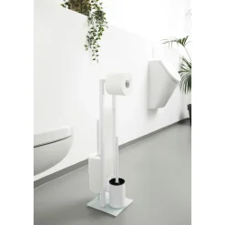 Wenko Stand WC-Garnitur Rivalta Weiß integrierter Toilettenpapierhalter und WC-Bürstenhalter