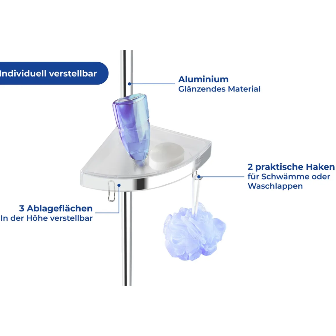 Wenko Teleskop Duschecke Premium glänzend mit 3 Ablagen und Spiegel
