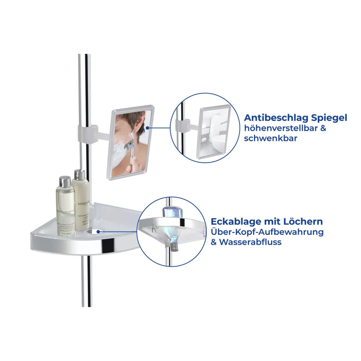 Wenko Teleskop Duschecke Premium glänzend mit 3 Ablagen und Spiegel