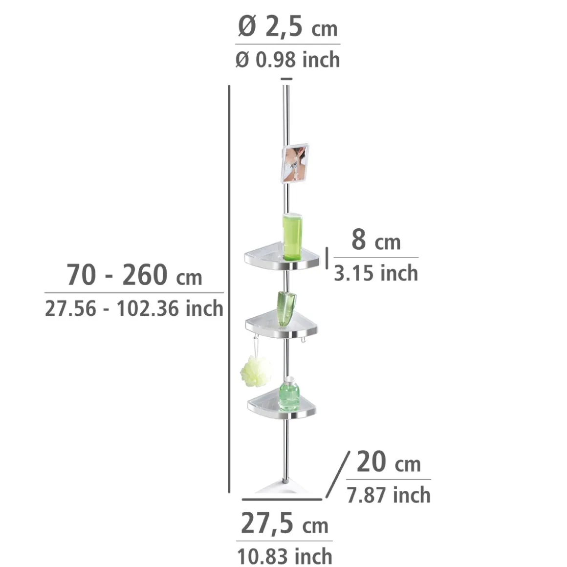 Wenko Teleskop Duschecke Premium glänzend mit 3 Ablagen und Spiegel