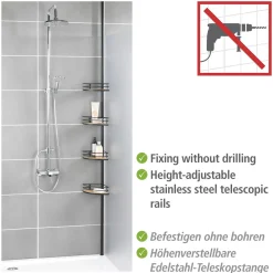 Wenko Teleskop-Eckregal Dolcedo aus Bambus und Edelstahl rostfrei Duschregal