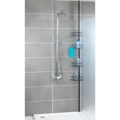 Wenko Teleskop-Eckregal Dolcedo Edelstahl Schwarz matt rostfrei Duschregal