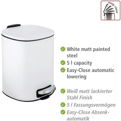 Wenko Treteimer Alassio Weiß 5 L Easy-Close Absenkautomtik