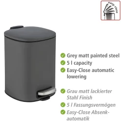 Wenko Treteimer Alassio Grau 5 L Easy-Close Absenkautomtik