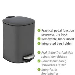 Wenko Treteimer Alassio Grau 5 L Easy-Close Absenkautomtik