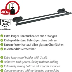 Wenko Turbo-Loc Edelstahl Badetuchstange Duo Orea Black Matt Handtuchstange Befestigen ohne bohren