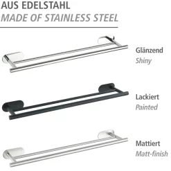 Wenko Turbo-Loc Edelstahl Badetuchstange Duo Orea Black Matt Handtuchstange Befestigen ohne bohren