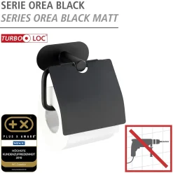 Wenko Turbo-Loc Edelstahl Toilettenpapierhalter mit Deckel Orea Black Matt WC-Rollenhalter Befestigen ohne bohren