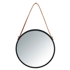 Wenko Wandspiegel Borrone rund 30 cm schwarz mit Aufhänge-Gurt