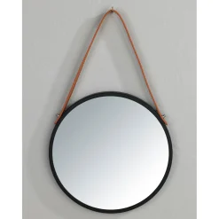 Wenko Wandspiegel Borrone rund 30 cm schwarz mit Aufhänge-Gurt