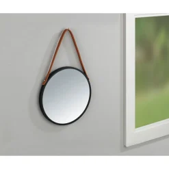 Wenko Wandspiegel Borrone rund 30 cm schwarz mit Aufhänge-Gurt