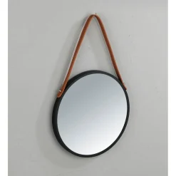 Wenko Wandspiegel Borrone rund 40 cm schwarz mit Aufhänge-Gurt