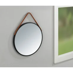 Wenko Wandspiegel Borrone rund 40 cm schwarz mit Aufhänge-Gurt