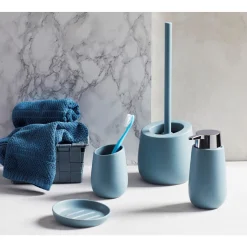 Wenko WC-Garnitur Badi Blaugrau Keramik WC-Bürstenhalter